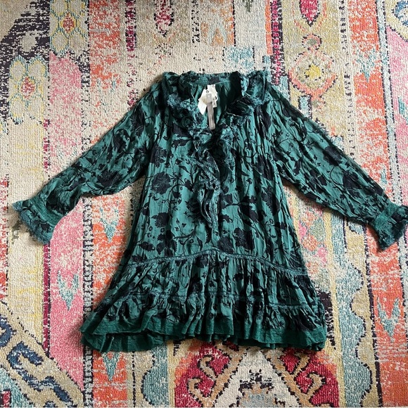 Anthropologie Green Floral Mini Dress - Picture 2 of 8